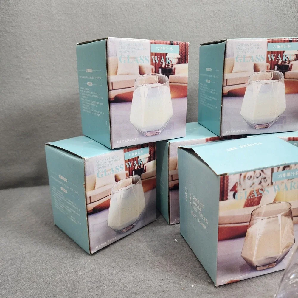 Geometric Glassware Clear‎ Hexagonal Drinking Glasses Set of 6 NEW